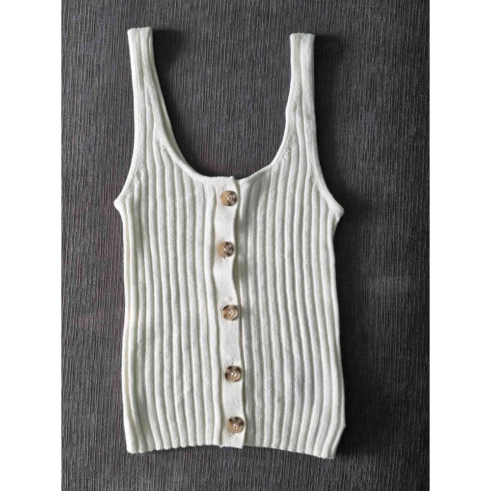 American Eagle Outfiters Ribbed Knit Button Up Tank Top Ivory Cream Women's XXS